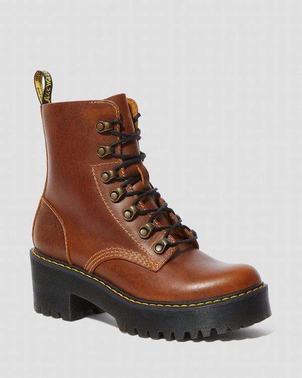 Dr Martens Dámské Boty Na Vysokém Podpatku Leona Orleans Hnědé, CZ-819035